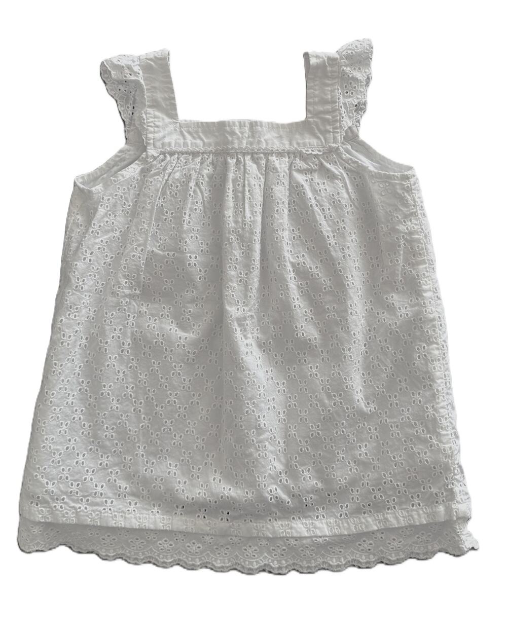 Hanna Andersson White Eyelet Ruffle Dress 120 US 6-7 Girls Cotton Summer 9610